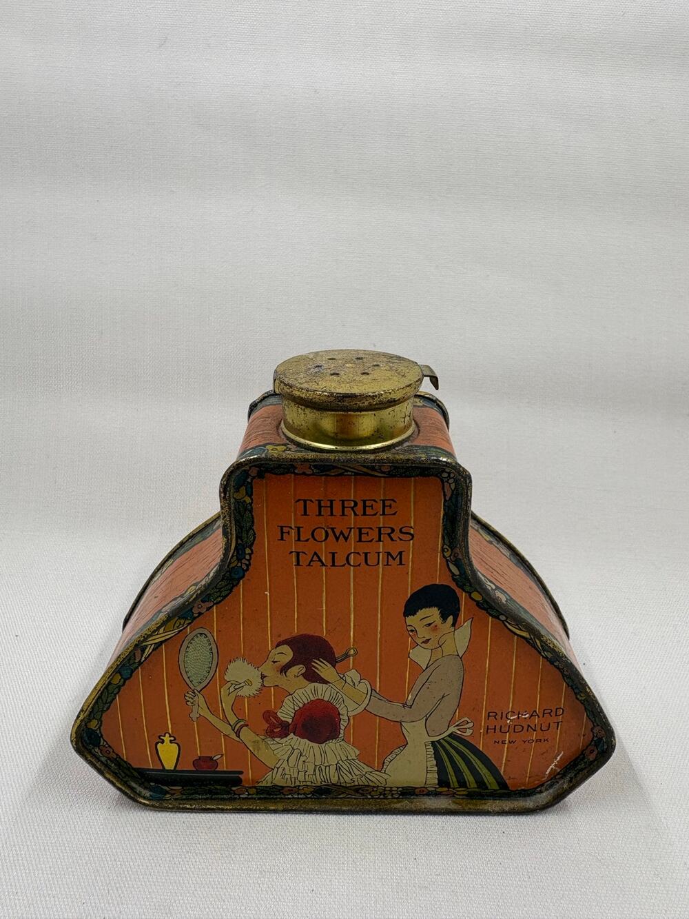 Vintage Richard Hudnut Three Flowers Talcum Powder Tin | Art Deco Vanity Powder